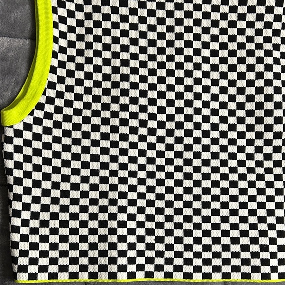 Zara Black and White Checkered Top with Neon Accents - Picture 3 of 8